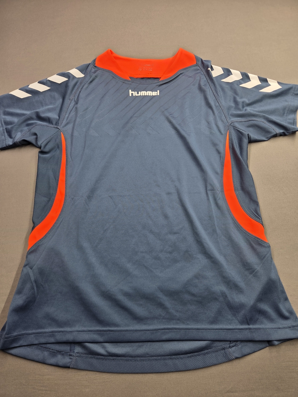 Hummel Steel Blue Neon Orange Training Jersey Shirt Men's Size XL Chevrons
